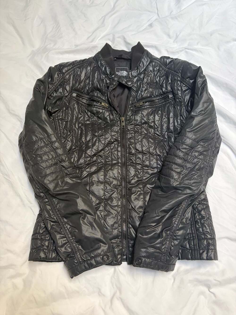 The North Face Quilted Moto Biker Jacket Size M Black Full Zip Nylon